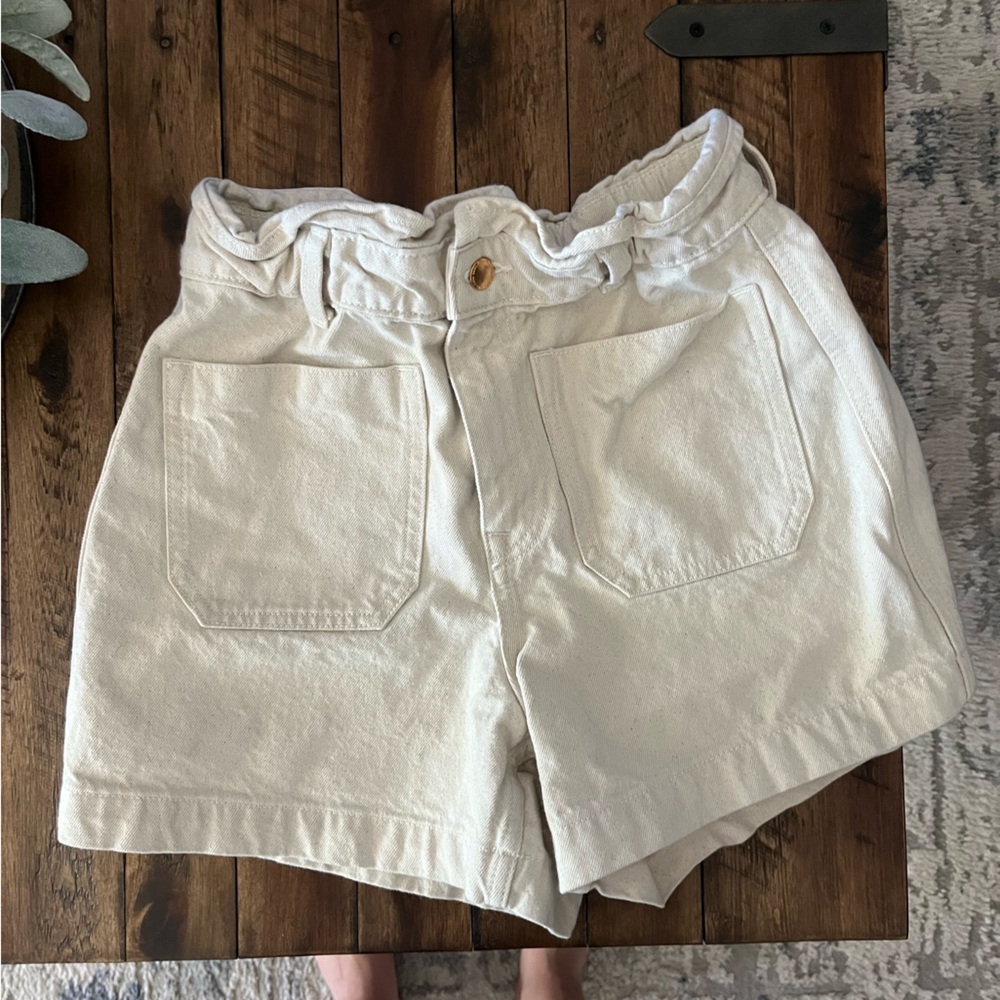Zara High Waist Cream Shorts